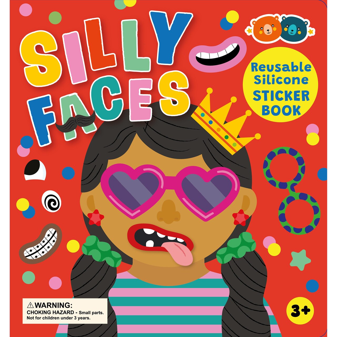 Buddy & Barney: Reusable Silicone Sticker Book - Silly Faces - Interactive Activity, Mix & Match Faces & Accessories, Waterproof-Spiralbound, Kids 3+